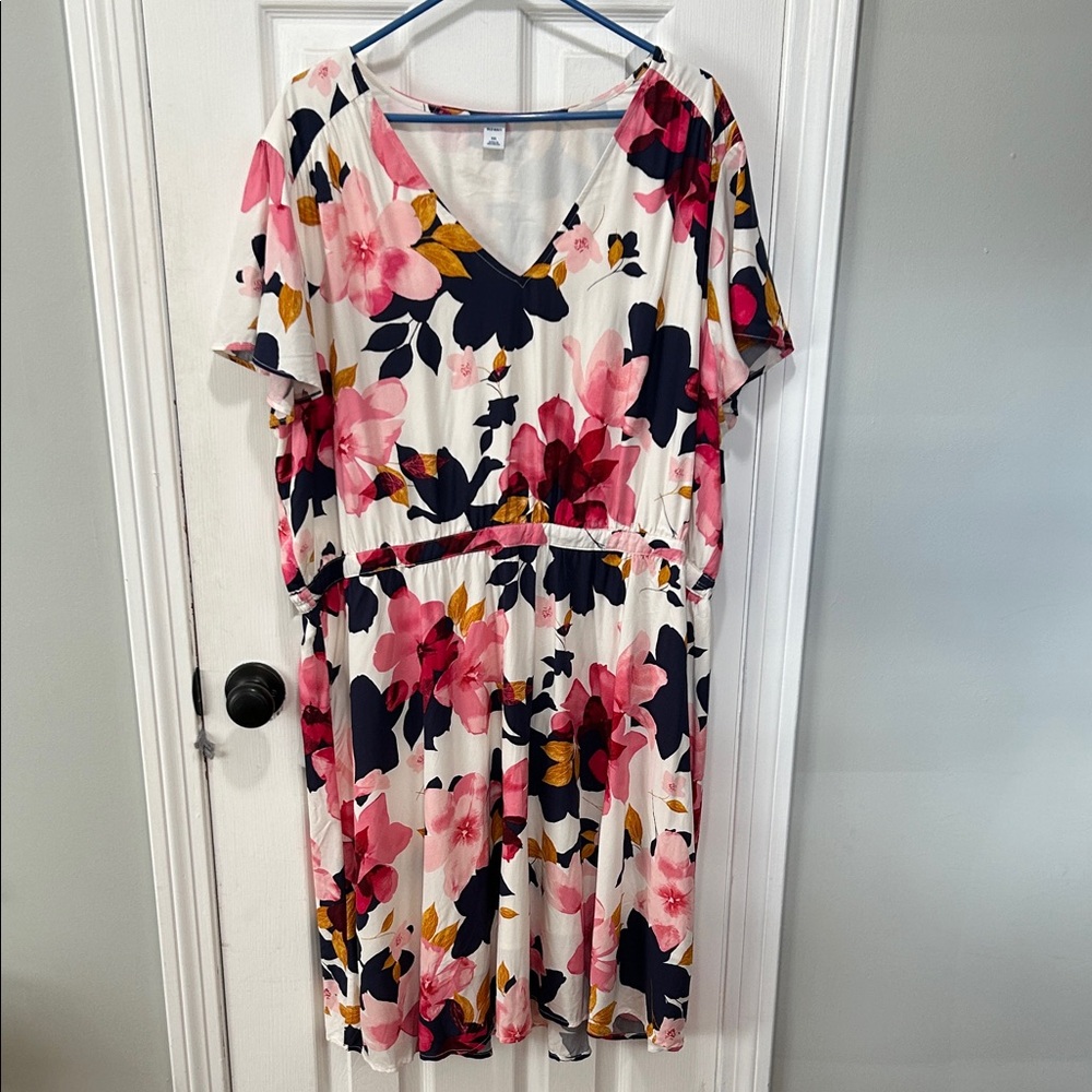 Old Navy Floral Midi Dress - Pink, Navy, and White